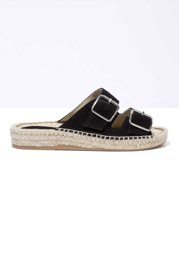 Solillas NOCHE NEVA - Strappy Espadrille Sliders In Black Suede With Buckles