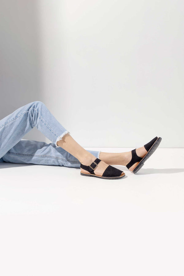 Solillas NOCHE PESCA - Original Menorcan Sandals In Black Nubuck Leather With Buckle