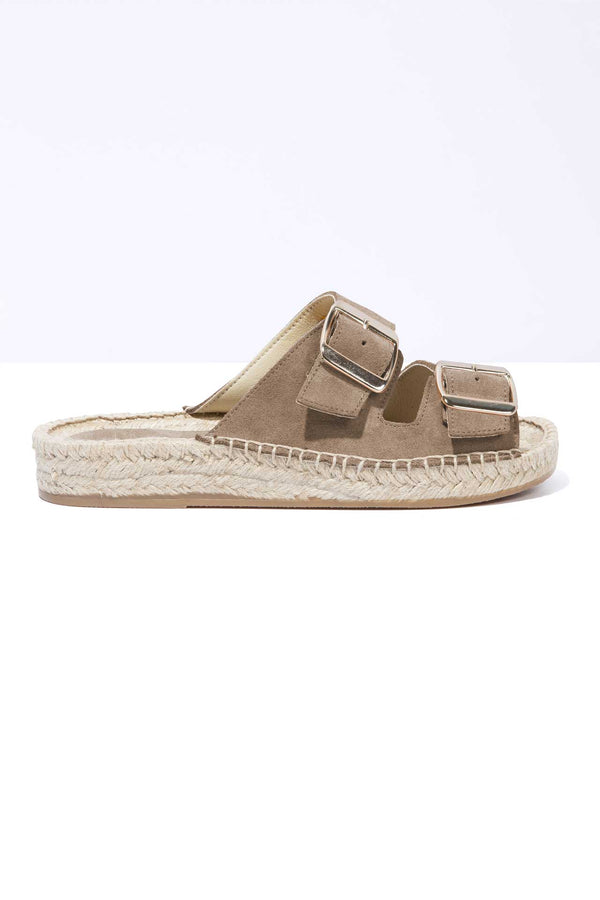 Solillas PEDRA NEVA - Strappy Espadrille Sliders In Taupe Suede With Buckles