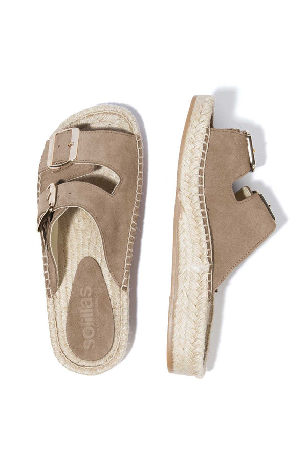 solillas PEDRA NEVA - Strappy Espadrille Sliders in Taupe Suede with Buckles solillas PEDRA NEVA - Strappy Espadrille Sliders in Taupe Suede with Buckles