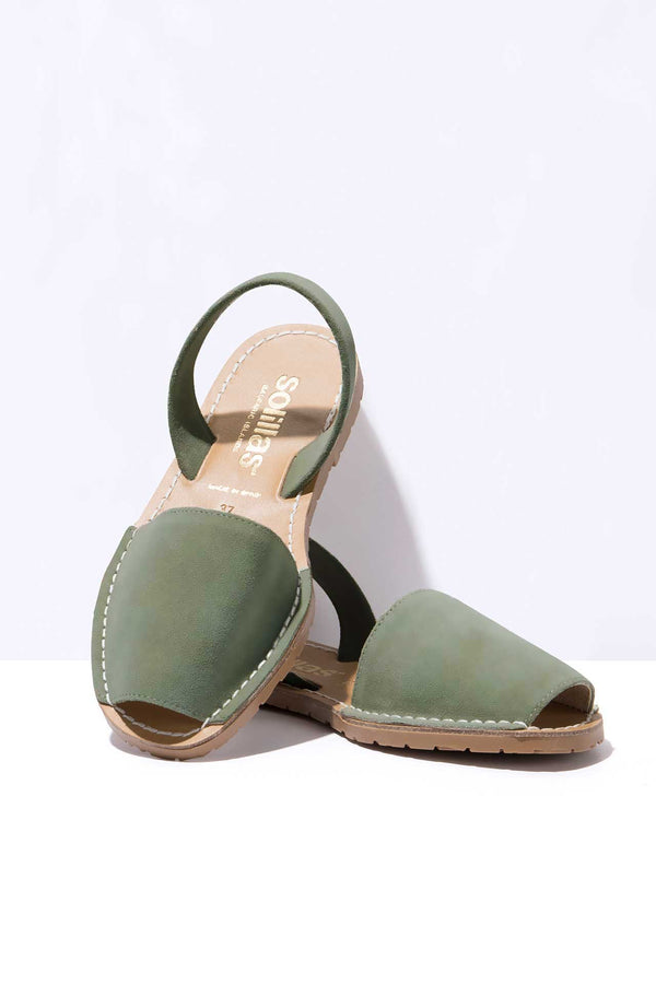 solillas Pino - Original Menorcan Sandals in Khaki Green Nubuck Leather solillas Pino - Original Menorcan Sandals in Khaki Green Nubuck Leather