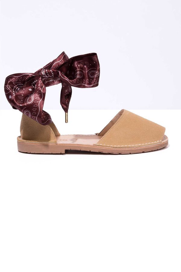Solillas PRADERA CURVA - Sandals In Tan Suede With Prairie Ankle Tie
