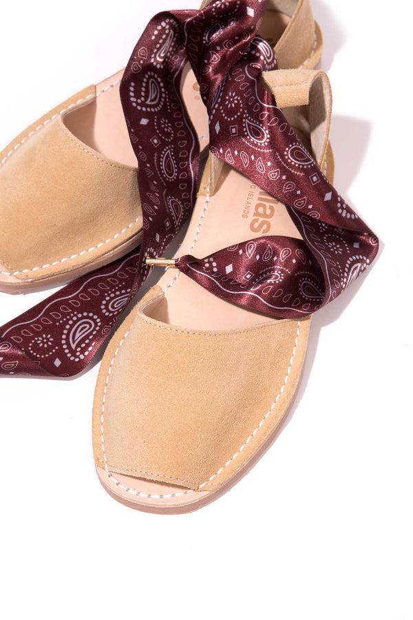 Solillas PRADERA CURVA - Sandals In Tan Suede With Prairie Ankle Tie