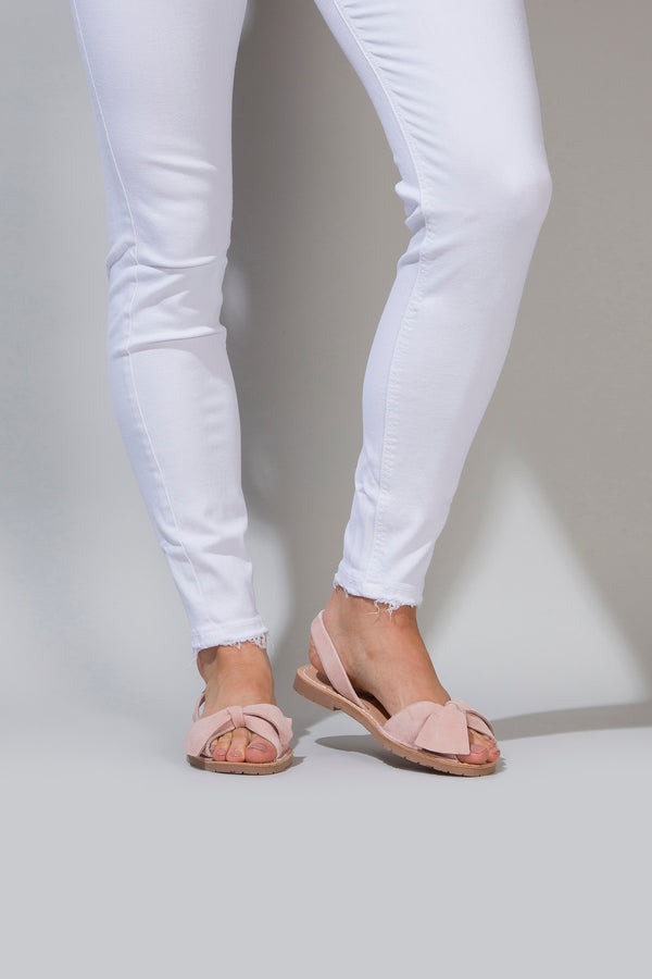 Solillas ROJILLO LAZO Menorcan Sandals In Pink Suede With Bow