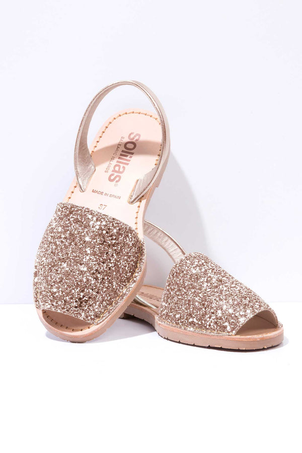 solillas ROSE GOLD GLITTER - Metallic Glitter Leather Menorcan sandals solillas ROSE GOLD GLITTER - Metallic Glitter Leather Menorcan sandals