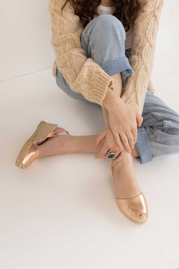 Solillas ROSE GOLD LALIA - Espadrille Wedge Leather Menorcan Sandals