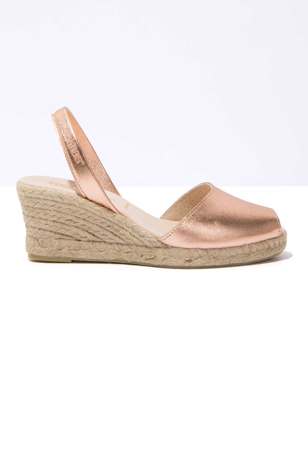 solillas ROSE GOLD LALIA - Espadrille Wedge Leather Menorcan Sandals