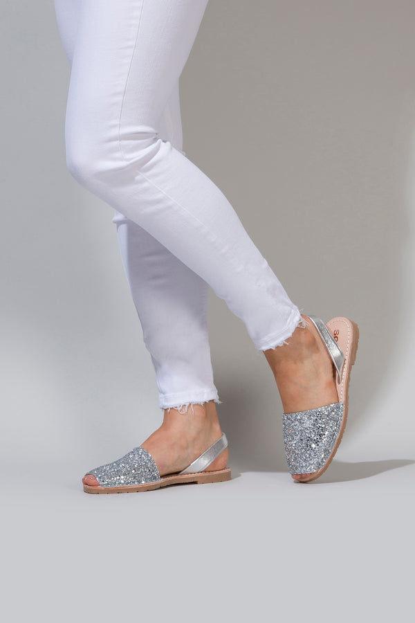 Solillas Silver Glitter - Metallic Leather Menorcan Sandals