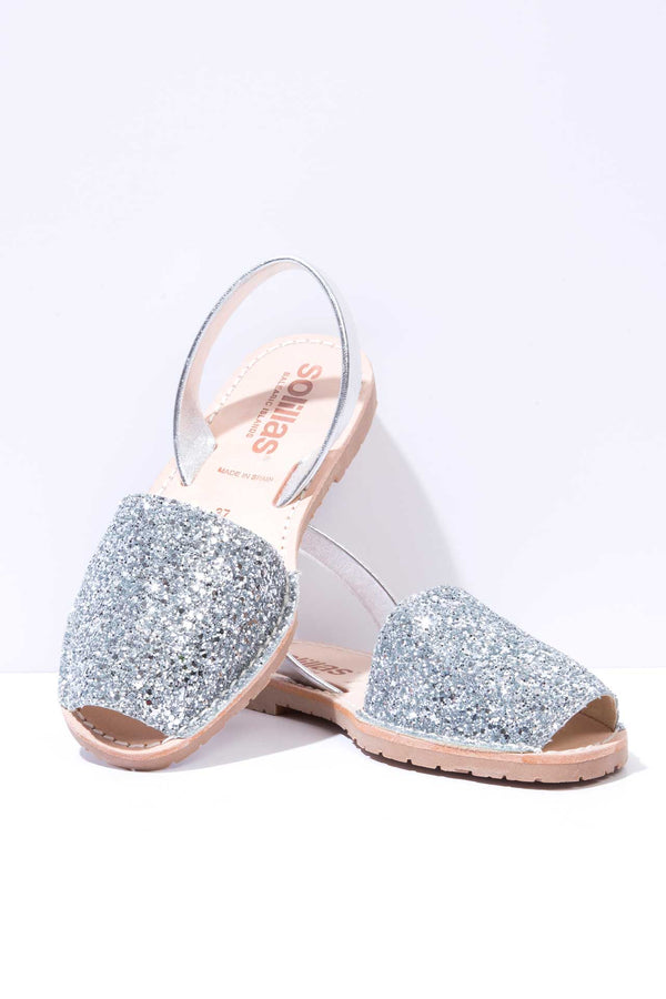 solillas Silver Glitter - Metallic Leather Menorcan sandals