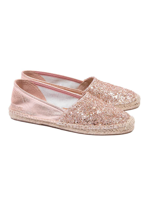 Solillas Peach Glitter - Glitter Leather Espadrilles