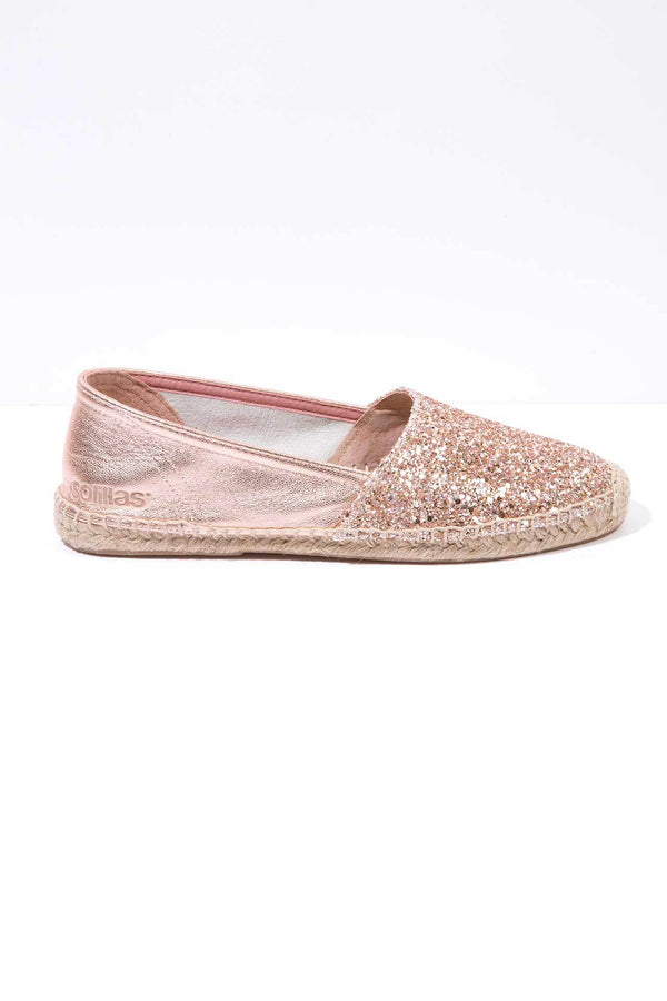 solillas Peach Glitter - Glitter Leather Espadrilles