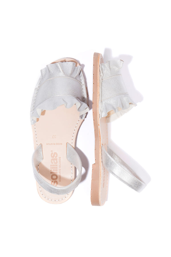 Solillas TALAIA SILVER - Frilled Menorcan Sandals In Silver Leather