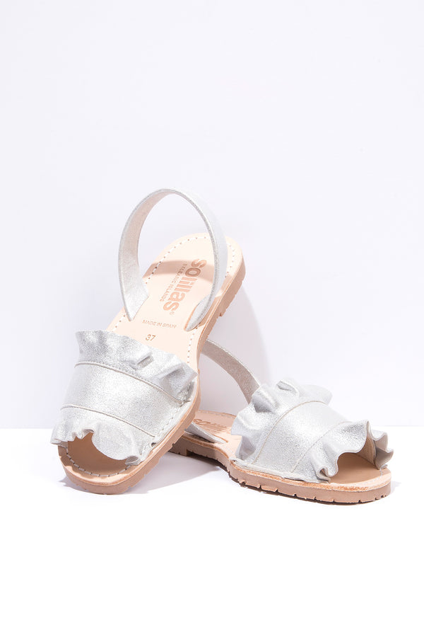 solillas TALAIA SILVER - Frilled Menorcan sandals in Silver Leather solillas TALAIA SILVER - Frilled Menorcan sandals in Silver Leather