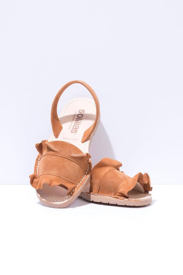 Solillas TALAIA TAN - Frilled Menorcan Sandals In Tan Suede