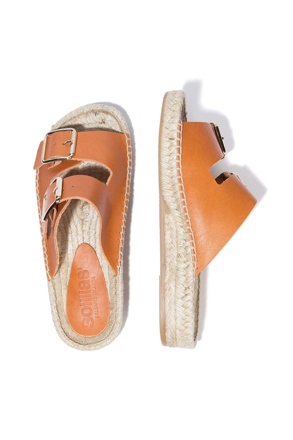 Solillas TERRA NEVA - Strappy Espadrille Sliders In Tan Suede With Buckles