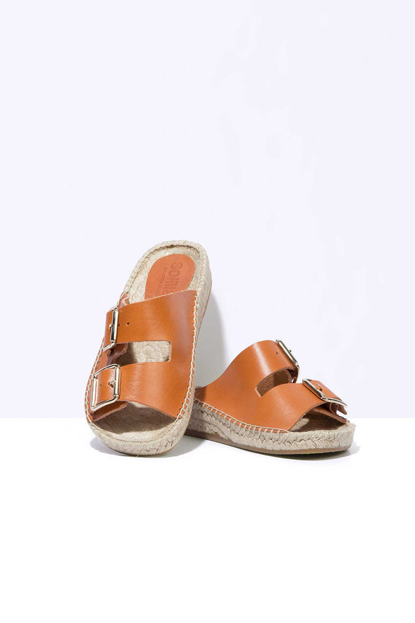 Solillas TERRA NEVA - Strappy Espadrille Sliders In Tan Suede With Buckles