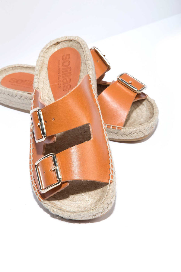 Solillas TERRA NEVA - Strappy Espadrille Sliders In Tan Suede With Buckles