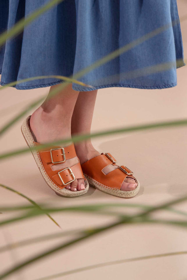 solillas TERRA NEVA - Strappy Espadrille Sliders in Tan Suede with Buckles