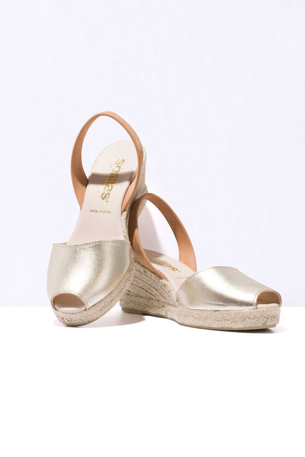 Solillas TERROSO ORO LALIA - Espadrille Wedge Tan & Gold Leather Menorcan Sandals