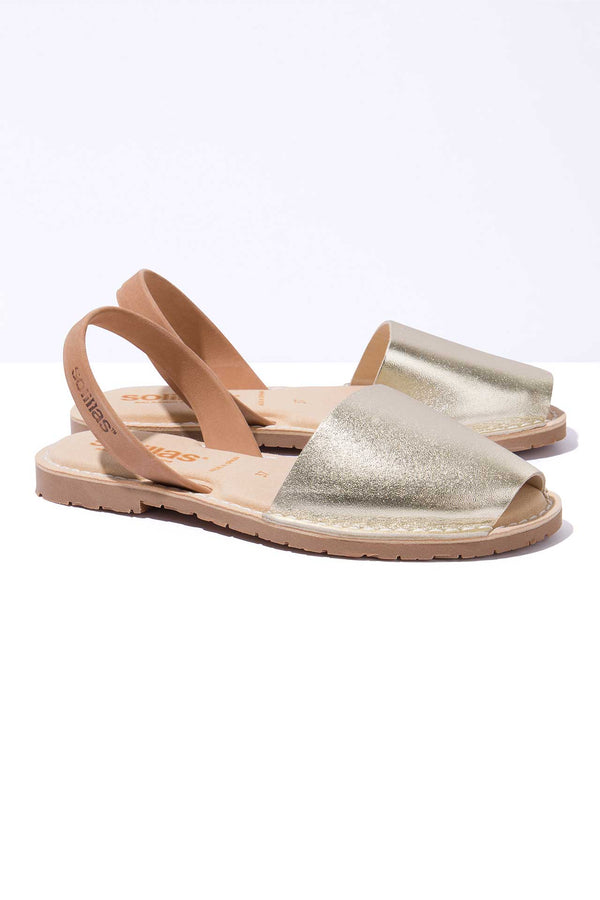 Solillas Terroso Oro Mimoso - Original Menorcan Sandals In Gold And Tan Leather