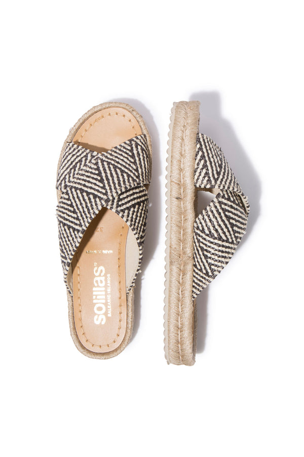 Solillas TORRES CRUZADO - Espadrille Slider In Black & White Geometric Weave