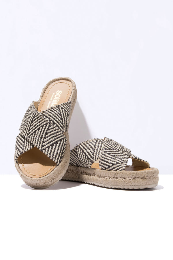 Solillas TORRES CRUZADO - Espadrille Slider In Black & White Geometric Weave