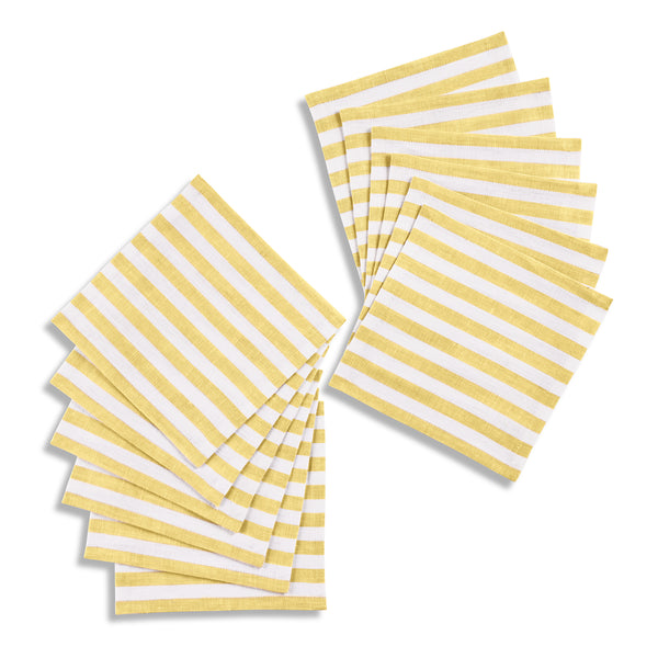 solino home Amalfi Stripe Cocktail Napkins Primrose Yellow & White
