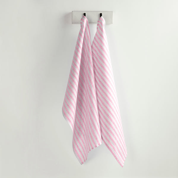 solino home Amalfi Stripe Kitchen Towels Cherry Blossom & White