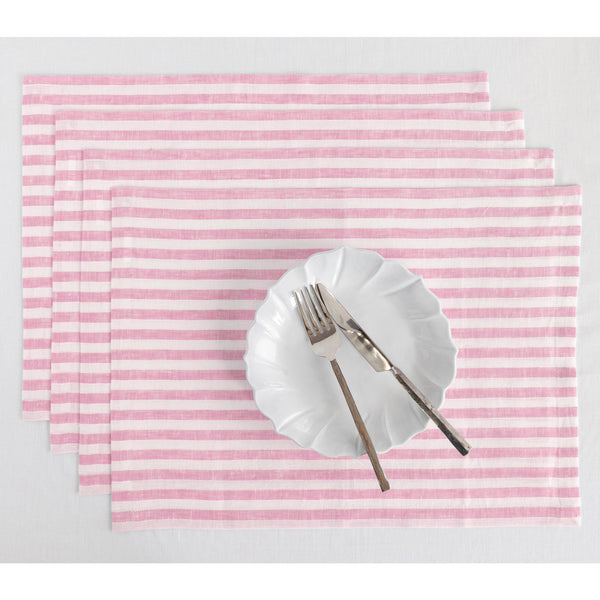 solino home Amalfi Stripe Placemats Cherry Blossom & White
