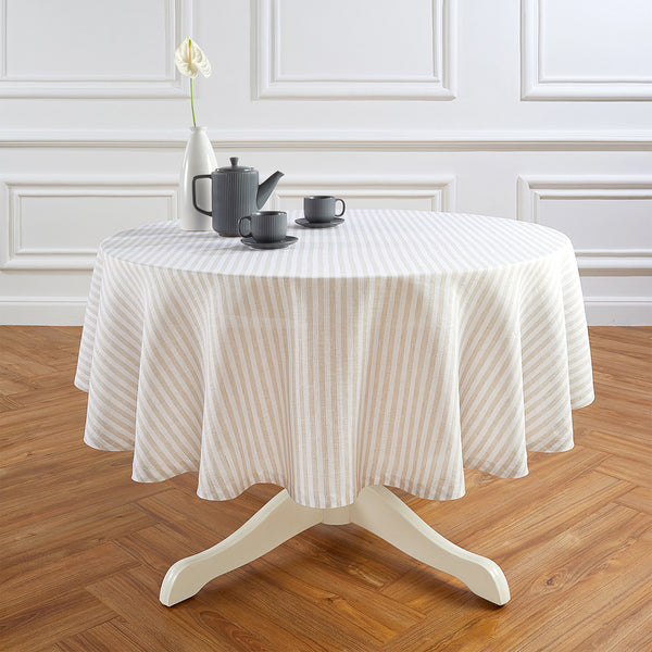 Solino Home Amalfi Stripe Round Tablecloth Cherry Blossom & White