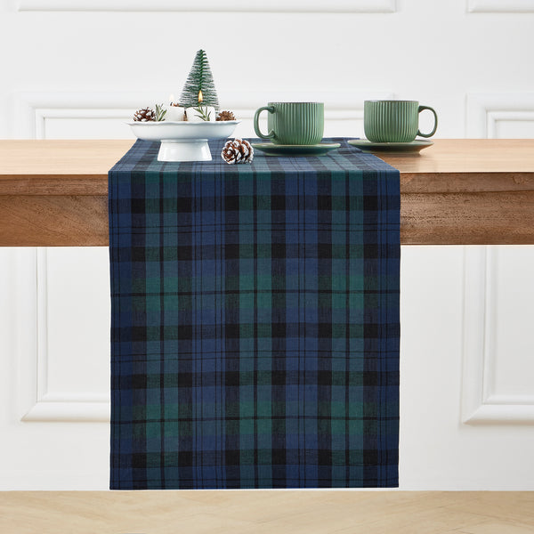 solino home Blackwatch Plaid Table Runner Blue & Green