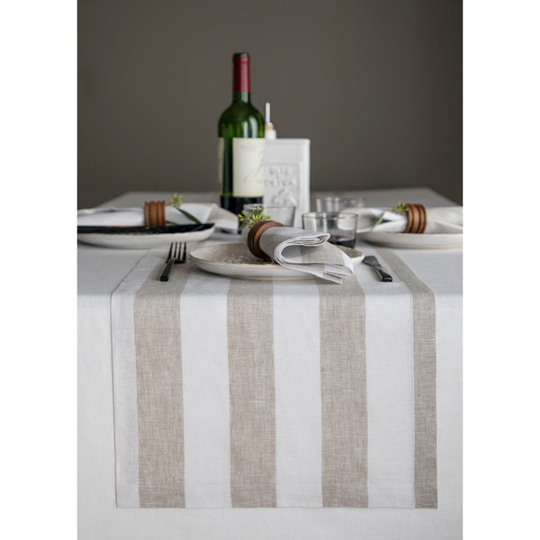 solino home Cabana Stripe Table Runner Natural & White