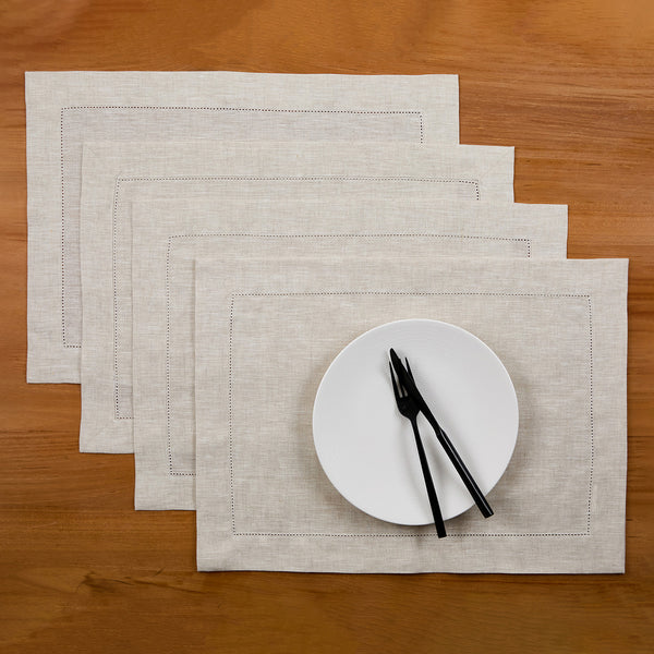 solino home Classic Hemstitch Placemats Light Natural