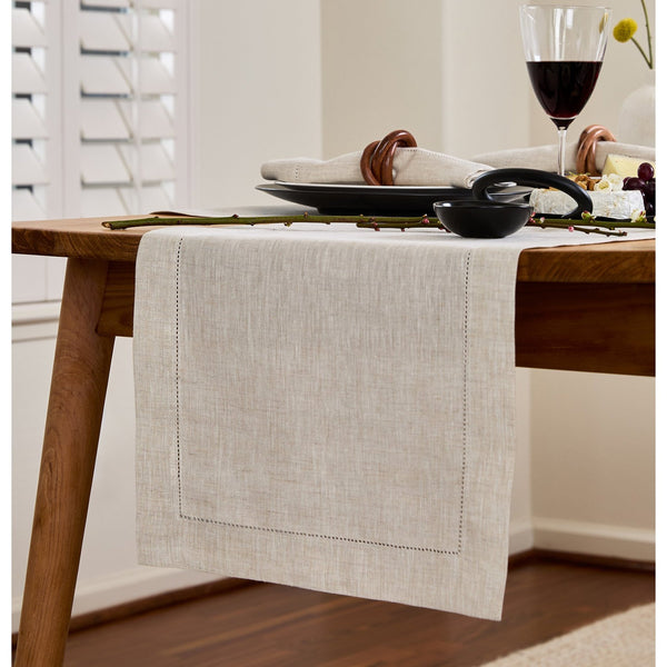 solino home Classic Hemstitch Table Runner Light Natural
