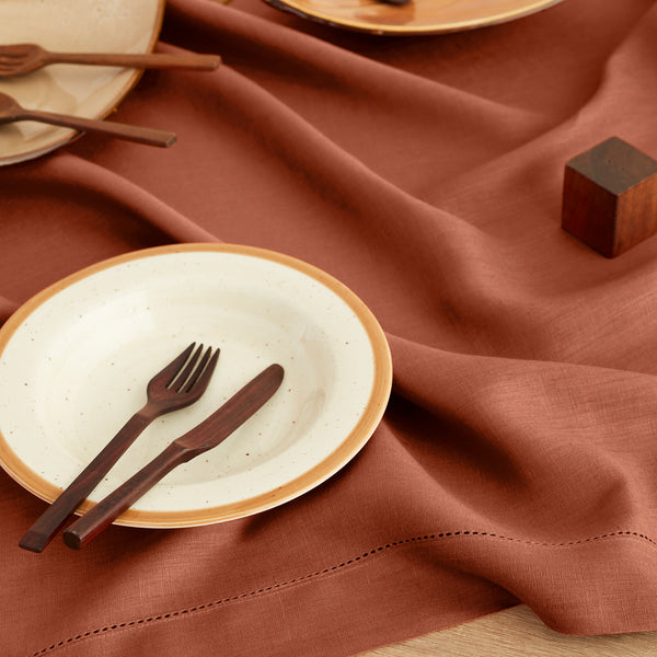 Solino Home Classic Hemstitch Table Throw Light Natural