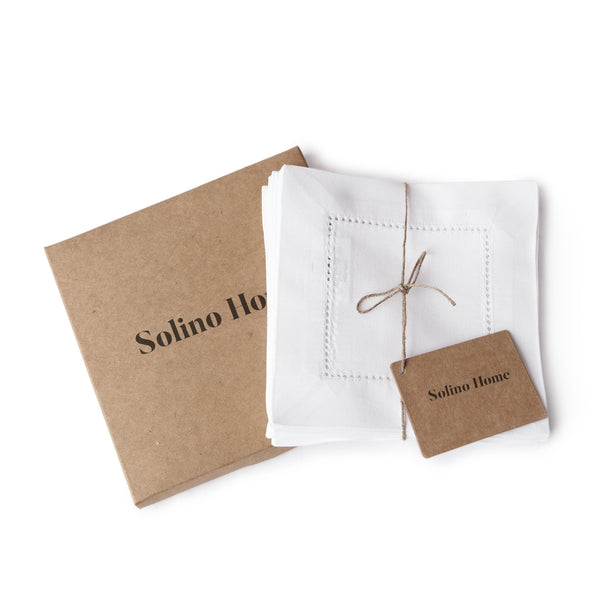 Solino Home Cotton Linen Hemstitch Cocktail Napkins Navy