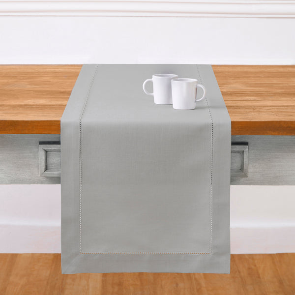 solino home Cotton Linen Hemstitch Table Runner Light Grey