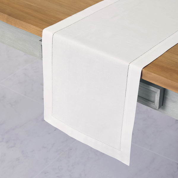Solino Home Cotton Linen Hemstitch Table Runner White