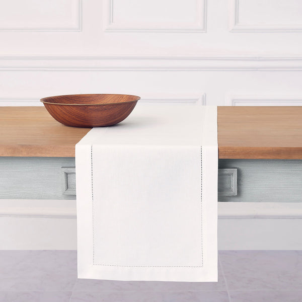 solino home Cotton Linen Hemstitch Table Runner White