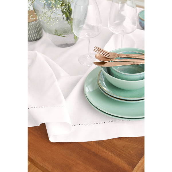 Solino Home Cotton Linen Hemstitch Table Throw Navy