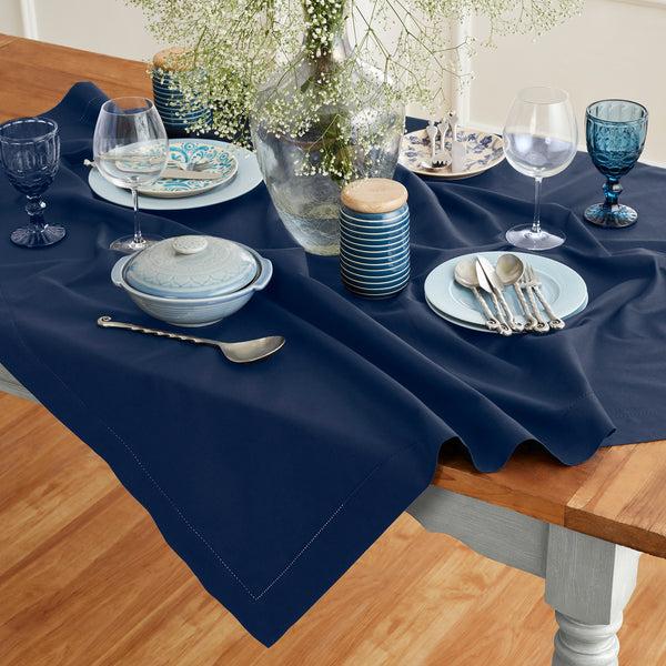 solino home Cotton Linen Hemstitch Table Throw Navy