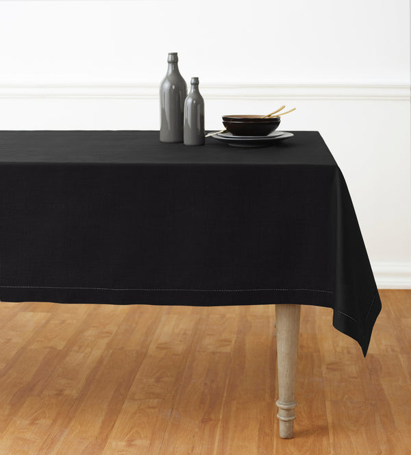 solino home Cotton Linen Hemstitch Tablecloth Black