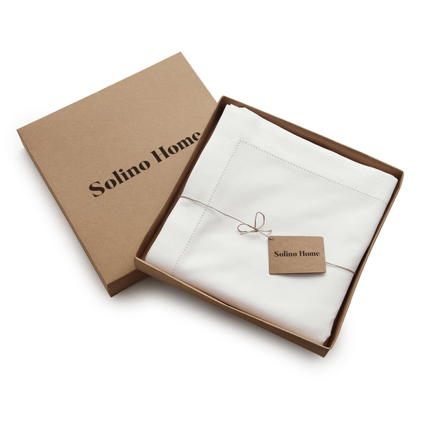 Solino Home Cotton Linen Hemstitch Tablecloth White