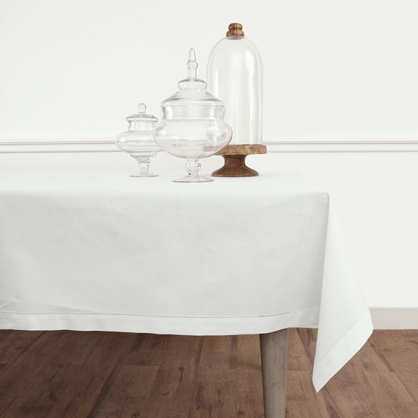 solino home Cotton Linen Hemstitch Tablecloth White