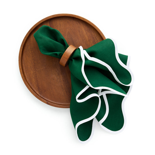 Solino Home Giselle Scallop Edge Napkins White & Christmas Green
