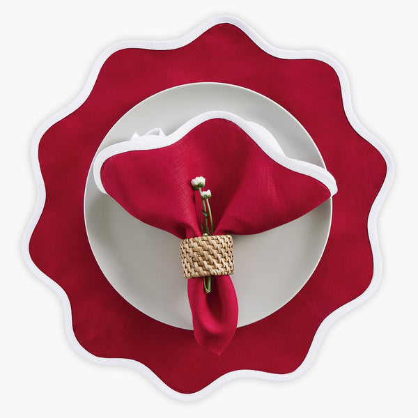 Solino Home Giselle Scallop Edge Placemats White & Red