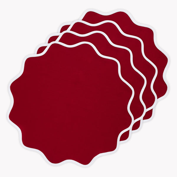 solino home Giselle Scallop Edge Placemats White & Red