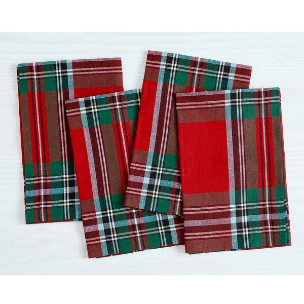 solino home Madras Holiday Plaid Napkins Red Madras