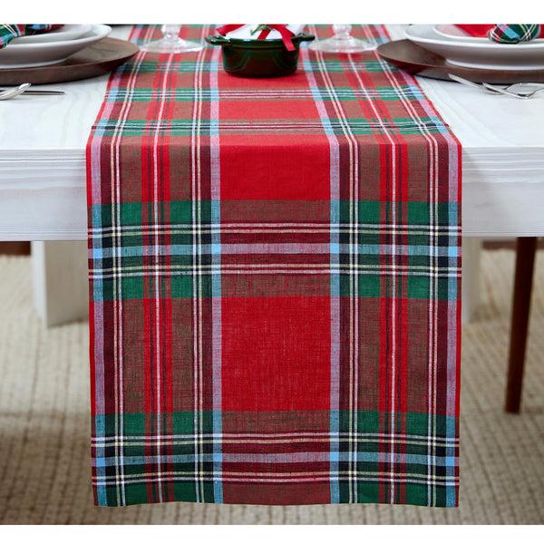 solino home Madras Holiday Plaid Table Runner Red Madras