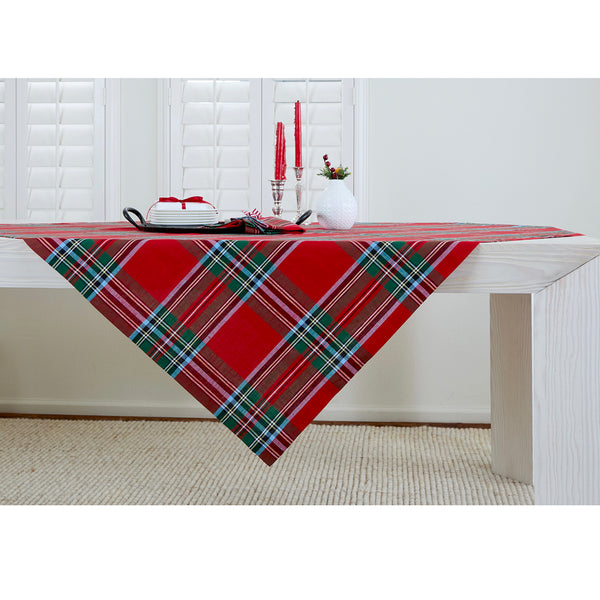 solino home Madras Holiday Plaid Table Throw Red Madras